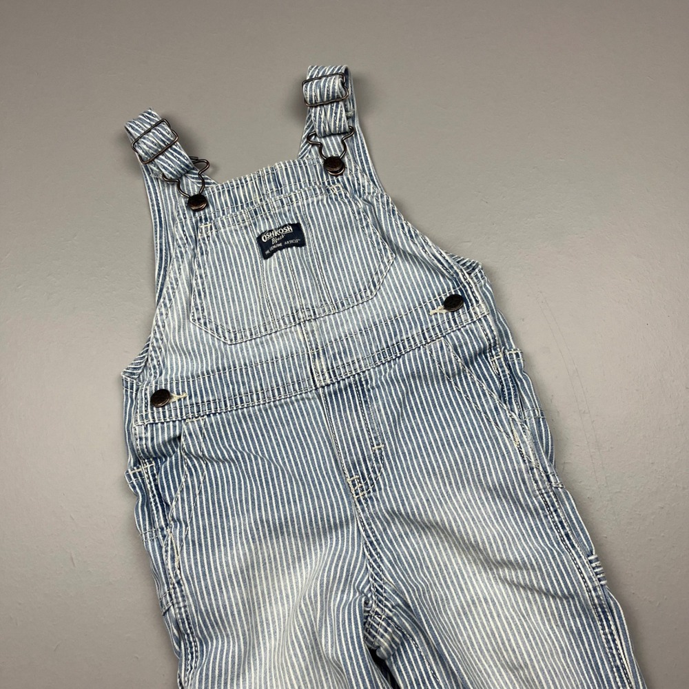 OshKosh B'gosh Overalls Kids 24M Blue White Hickory Stripe Denim Bibs - Picture 3 of 9